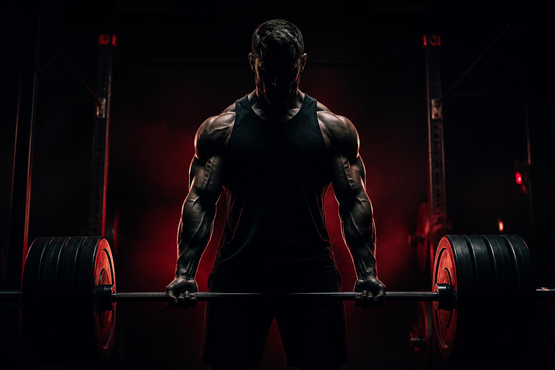Athlete lifting in a dark gym